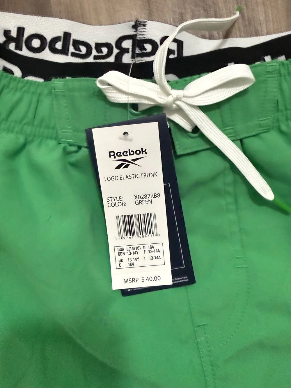 Reebok lined swim trunks size Large boys new with tags